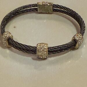 Nordstrom Silver Black Cable with Rhinestones Bracelet #Bracelet